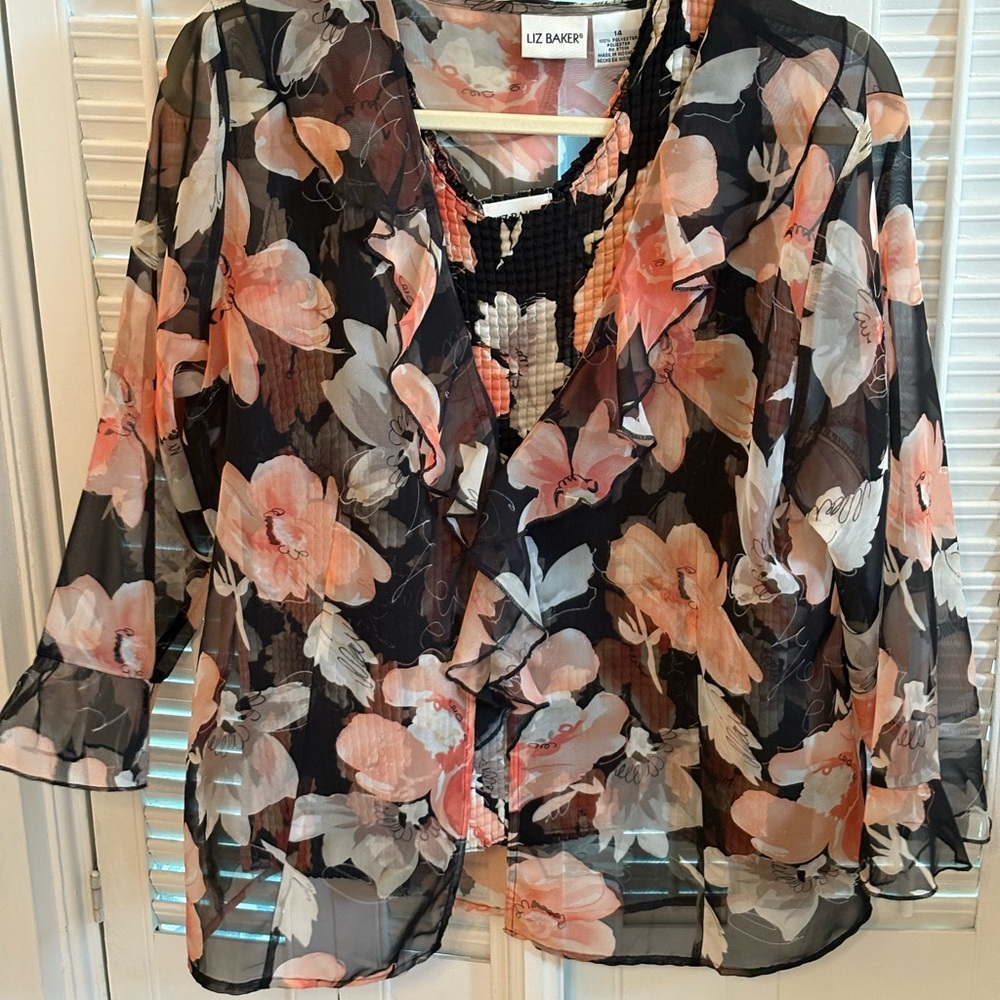 Liz Baker Floral Tank Top - Black, corl and Gray